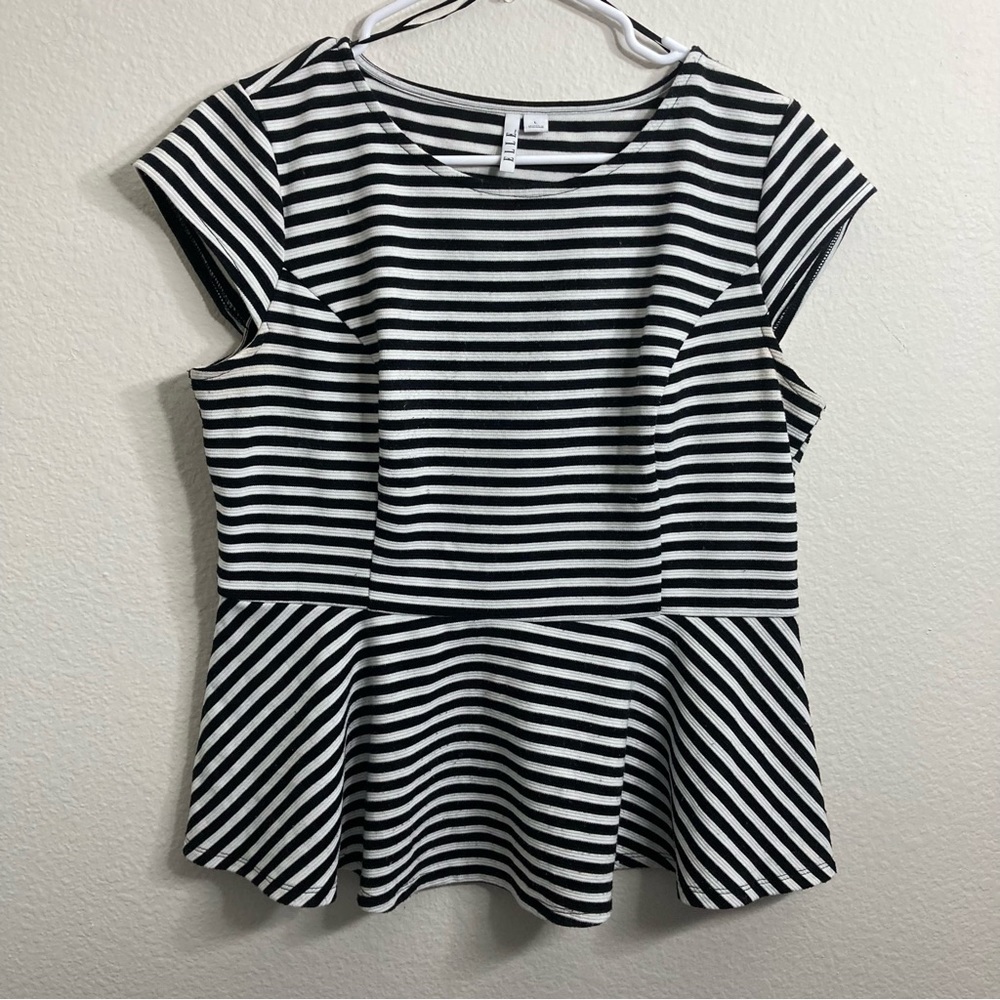 Elle Babydoll Top - Black/White Striped - Large